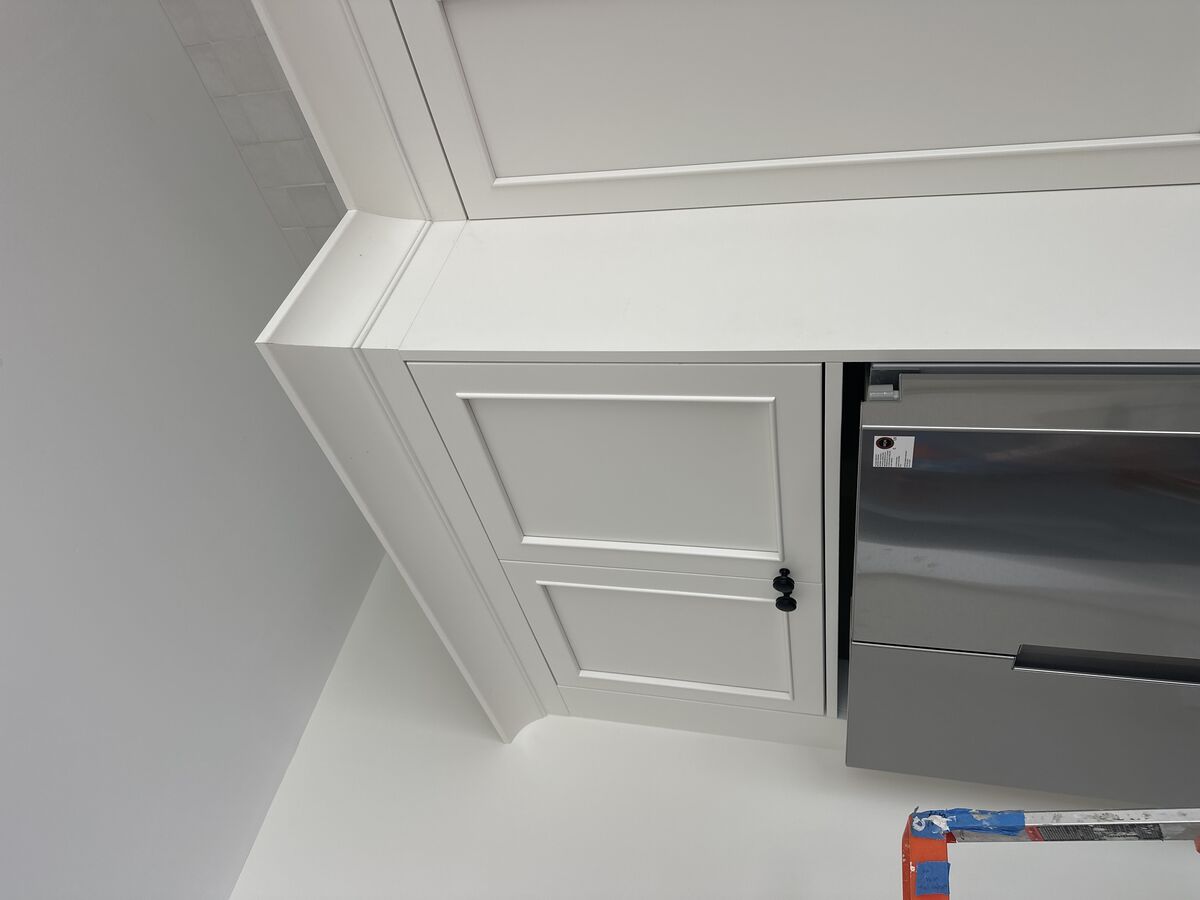 Kitchen cabinet refinishing — white shaker style